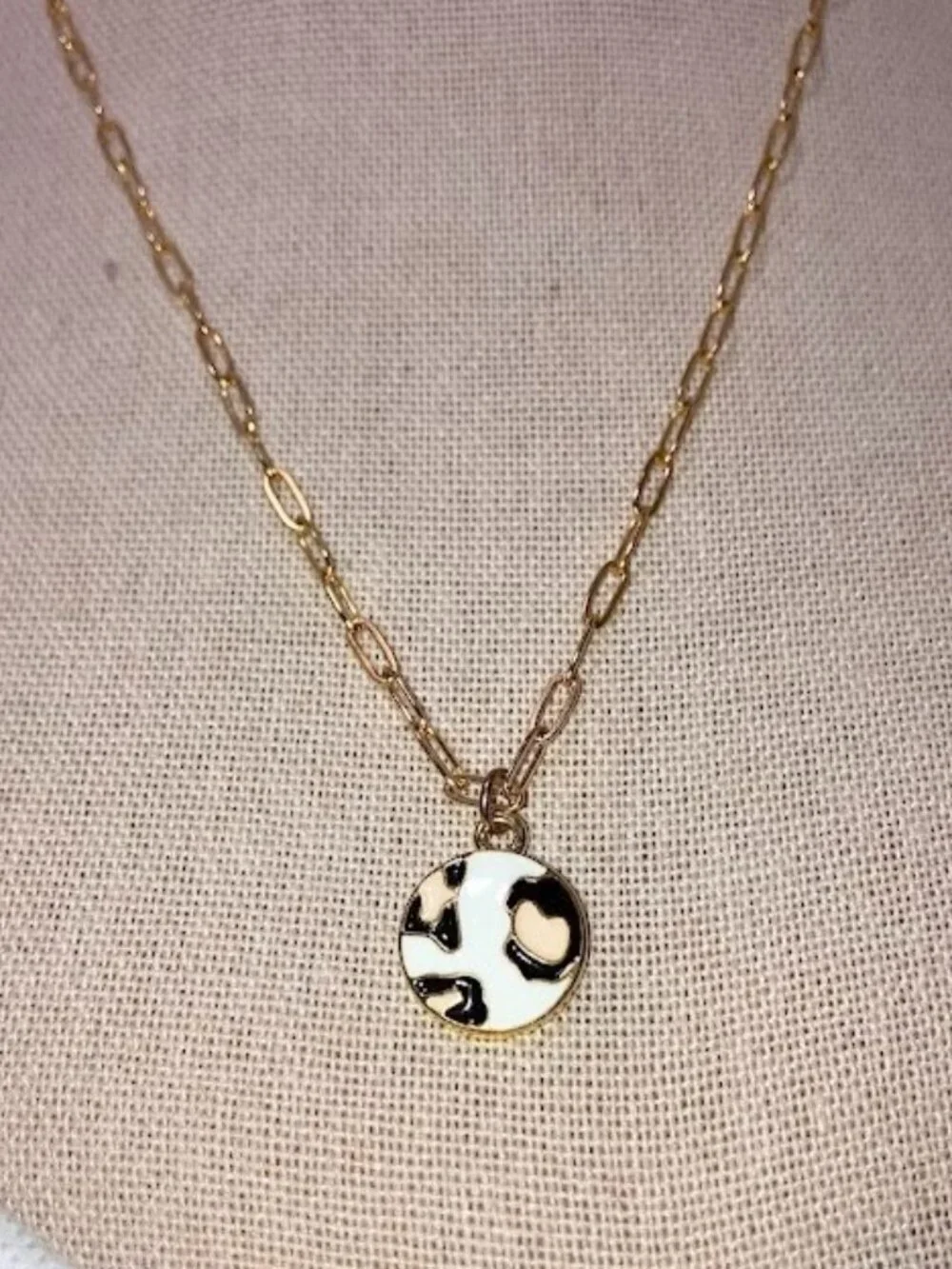 Plunder Design Leopard Print Pendant On Gold Toned Paper Clip Link Chain Gift